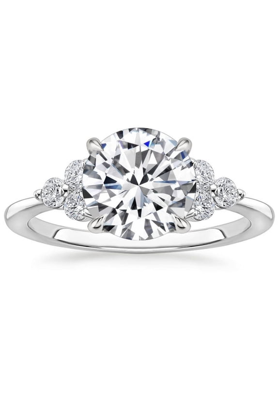 Round Cut 1.9 Ct Moissanite Cluster Engagement Ring - 14K White Gold Plated Wedding Ring - Moissanite Anniversary Gift On Clearance - Solitaire Women Ring - Christmas Special Gift