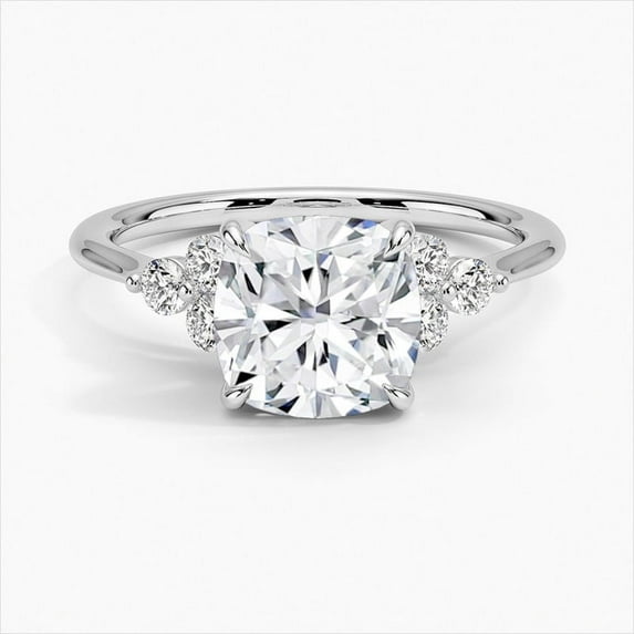 Sprico Jewel Stamped 14K White Gold Plated Birthday Gift Ring - 2.1 Ct Cushion Cut Moissanite Wedding Anniversary Ring - Simple Solitaire With Accents Engagement Wedding Ring for Her