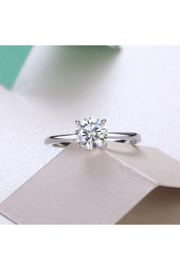 ry 14K White Gold Plated Rings - 1.8 Ct Round Cut Moissanite Rings - Single Stone Engagement Wedding Rings for Women - Engagement Stacking Rings - Daily Wear Fine Jewelry