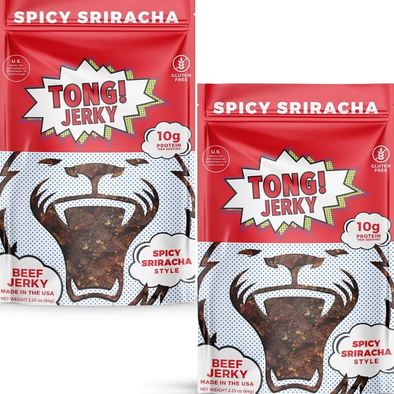 Spicy Beef Jerky (Sriracha) - Extra Tender Beef Jerky Snack - Beef Jerky Snack Packs - Carne Seca - Camping, Hiking Snacks - Keto Friendly, Gluten-Free Beef Jerkey - 2 x 2.25oz - Made in USA