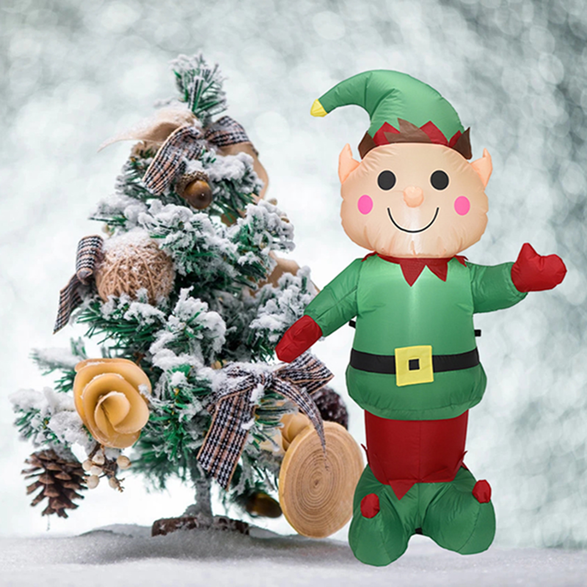 Sprifallbaby 4.92 FT Christmas Inflatable Elf, Cute Blowup Yard Decorations LightUp Decor