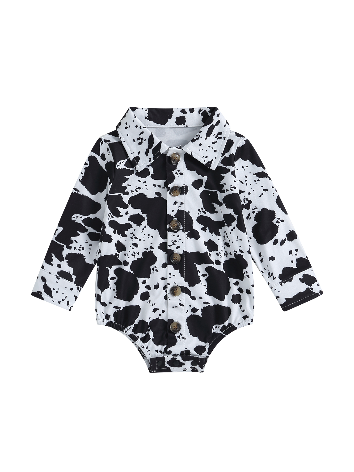 Sprifallbaby Baby Western Clothes Cow Print Lapel Toddler Long Sleeve
