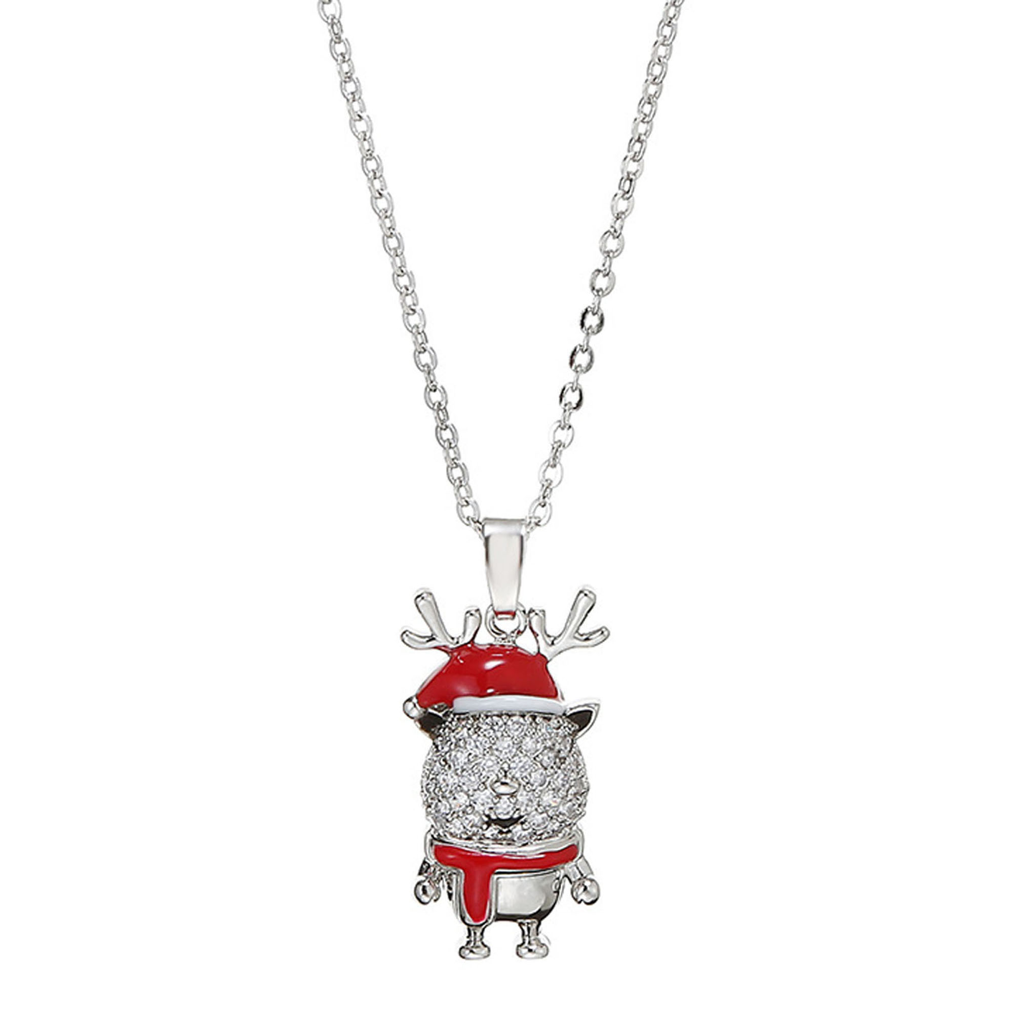 Sprifallbaby Christmas Elk Horn Snowman Pendant Necklaces Inlaid