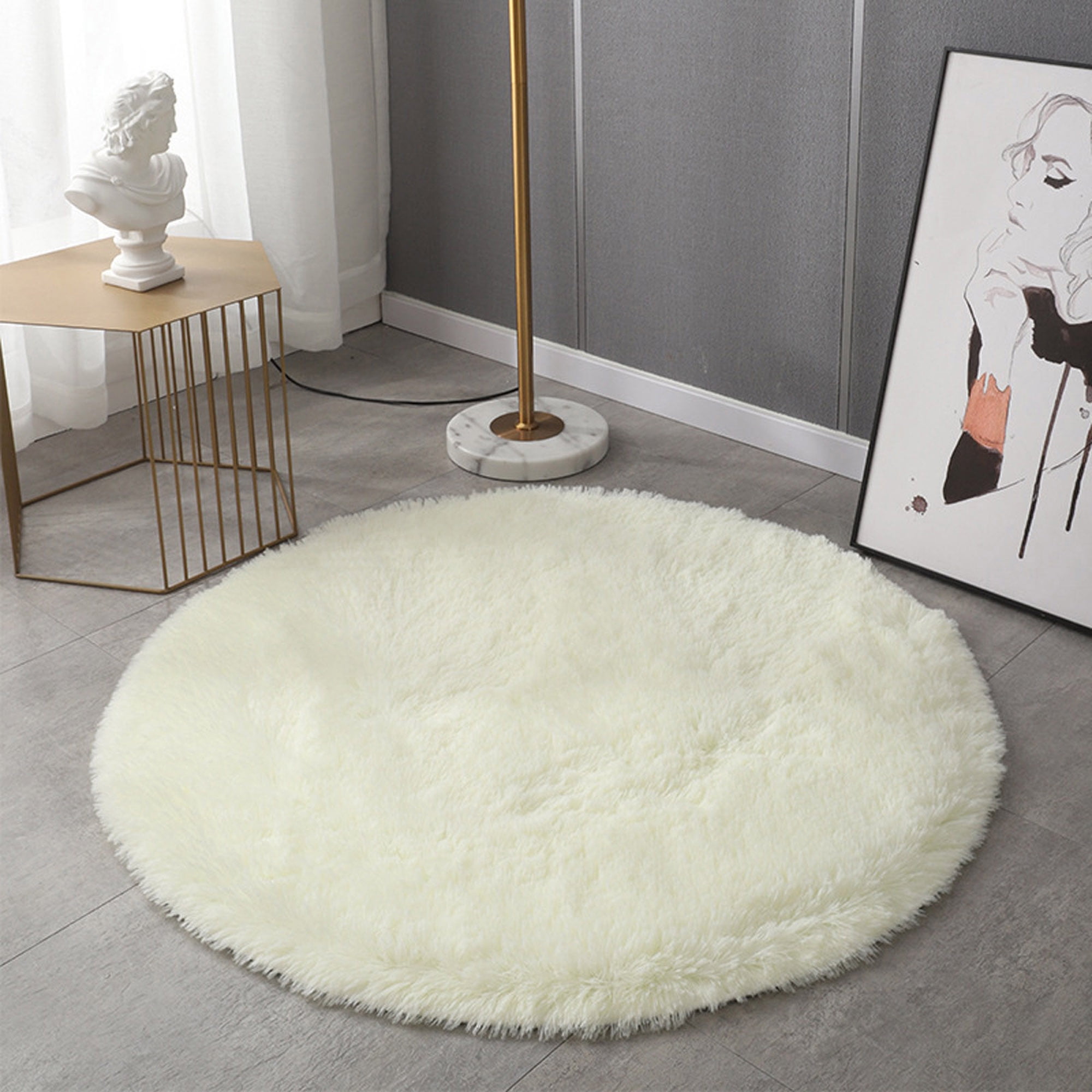 Sprifallbaby Fluffy Round Rug for Bedroom Modern Circle Carpet Shaggy