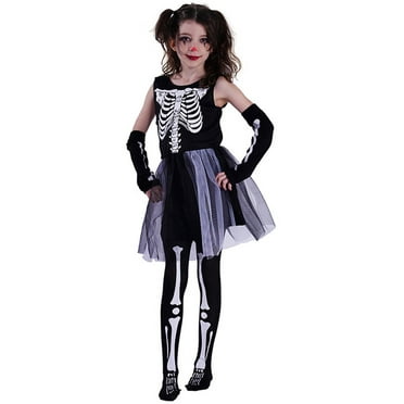 Sprifallbaby Girls Halloween Sleeveless Skull Dress with Arm Sleeves Long Stocking for Role Play Costume