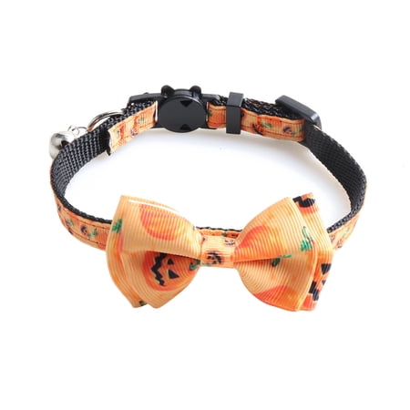 Sprifallbaby Halloween Cat Collar Pumpkin Print Pet Collar with Bow, Metal Bell Quick-Release Buckle