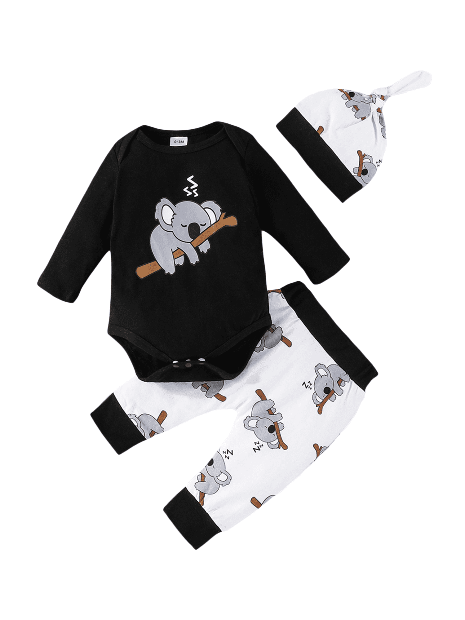 2pcs Baby Boy 100% Cotton Allover Koala Print Overalls and Long-sleeve Knitted Mock Neck Pullover Set