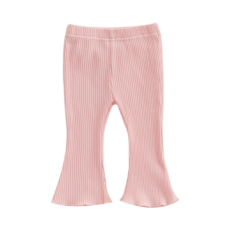 Sprifallbaby Infant Girls Flare Pants Solid Color Ribbed Trousers