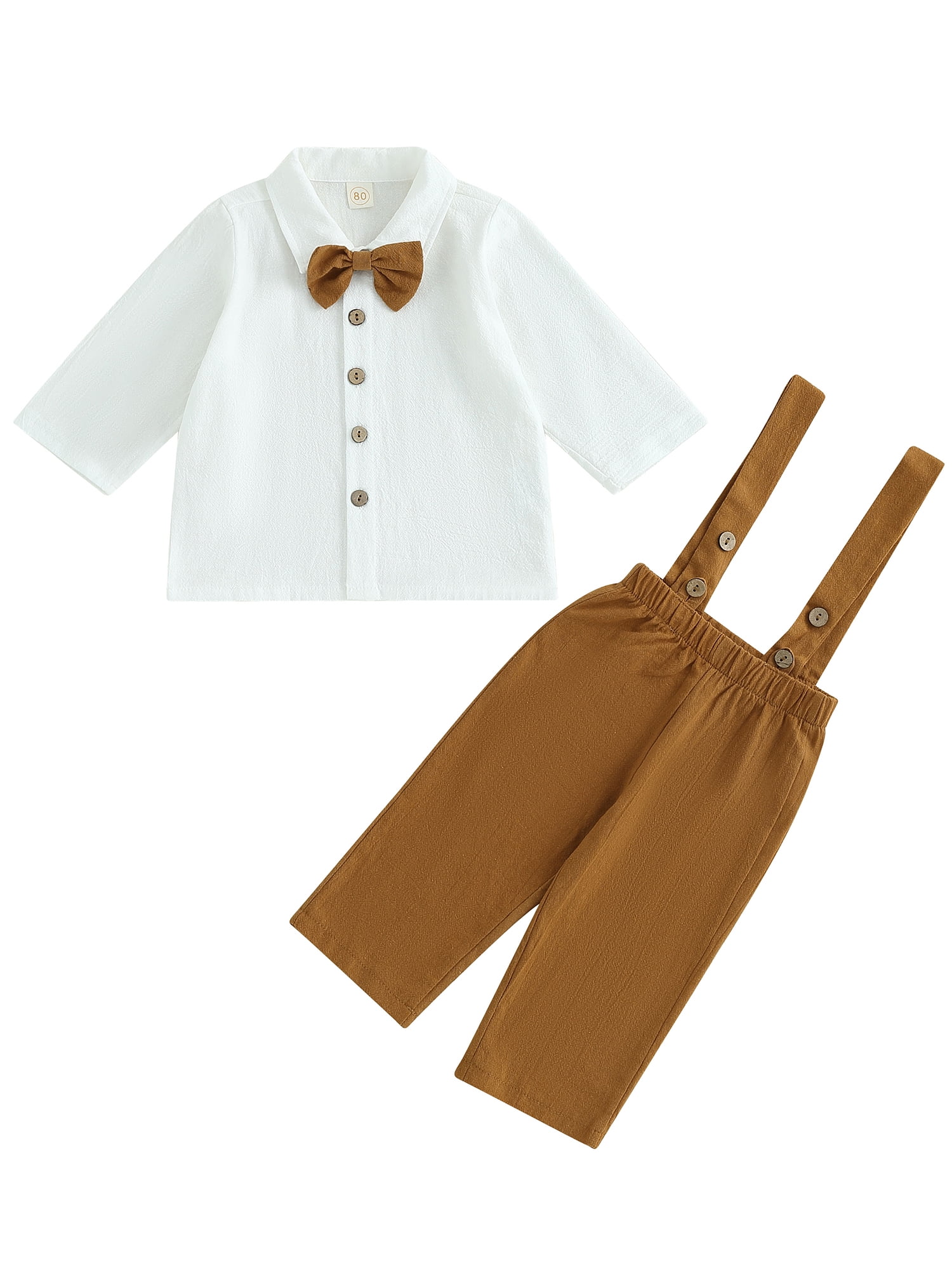 Sprifallbaby Kids Boys 2piece Outfit, Long Sleeve Buttondown Bow Tie