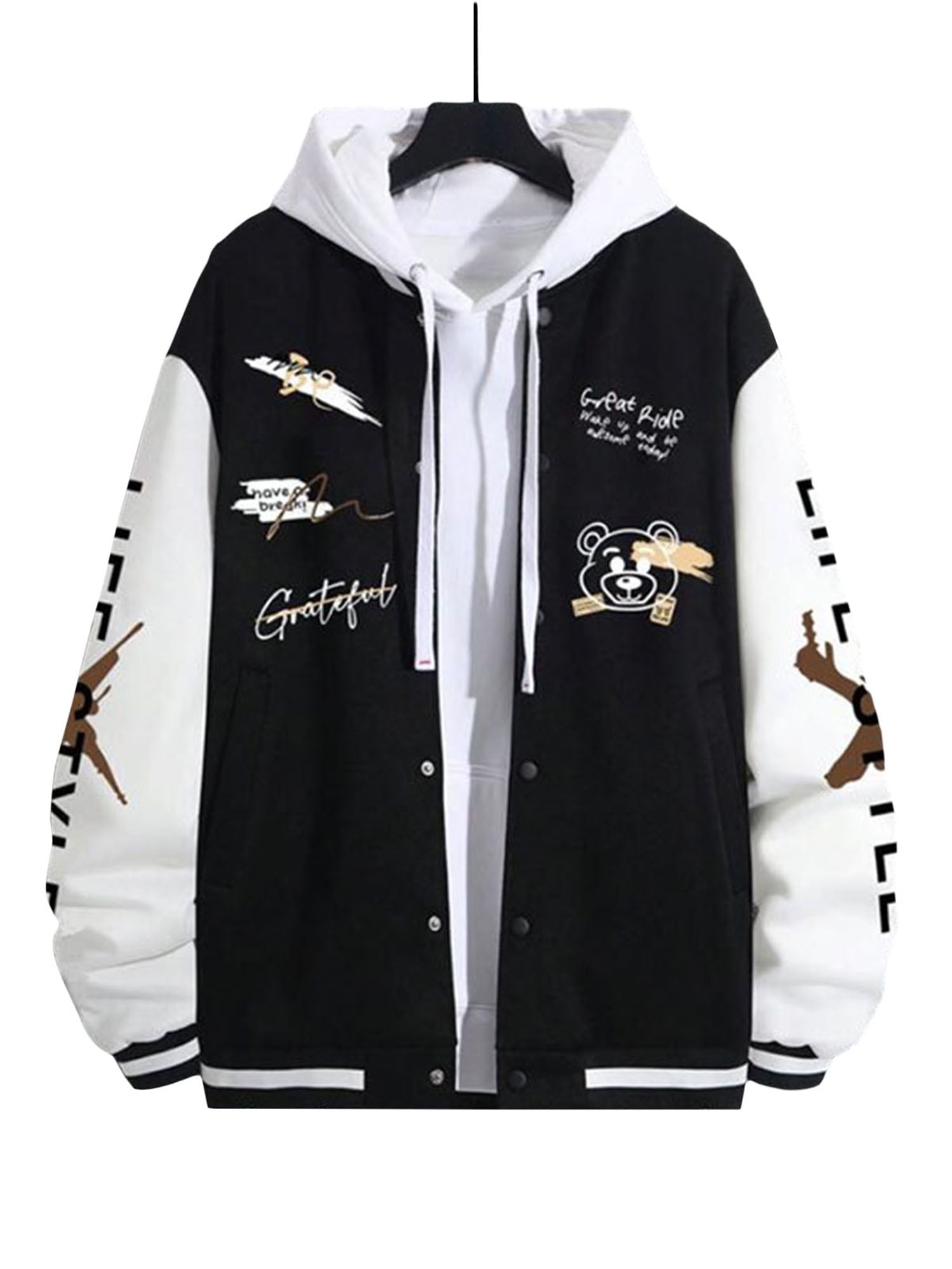 Perfee Baseball Collar Snap Down Long Sleeve Jacket