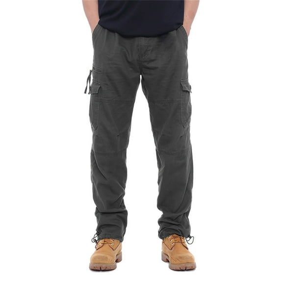 Sprifallbaby Men Cargo Pants with Pockets Solid Color Loose Elastic Jogger Sweatpants Casual Trousers for Streetwear