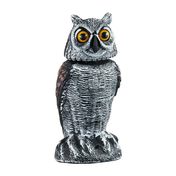 Sprifallbaby Owl Decoy with Rotating Head, Natural Owl Scarecrow with Frightening Sound to Keep Birds Away
