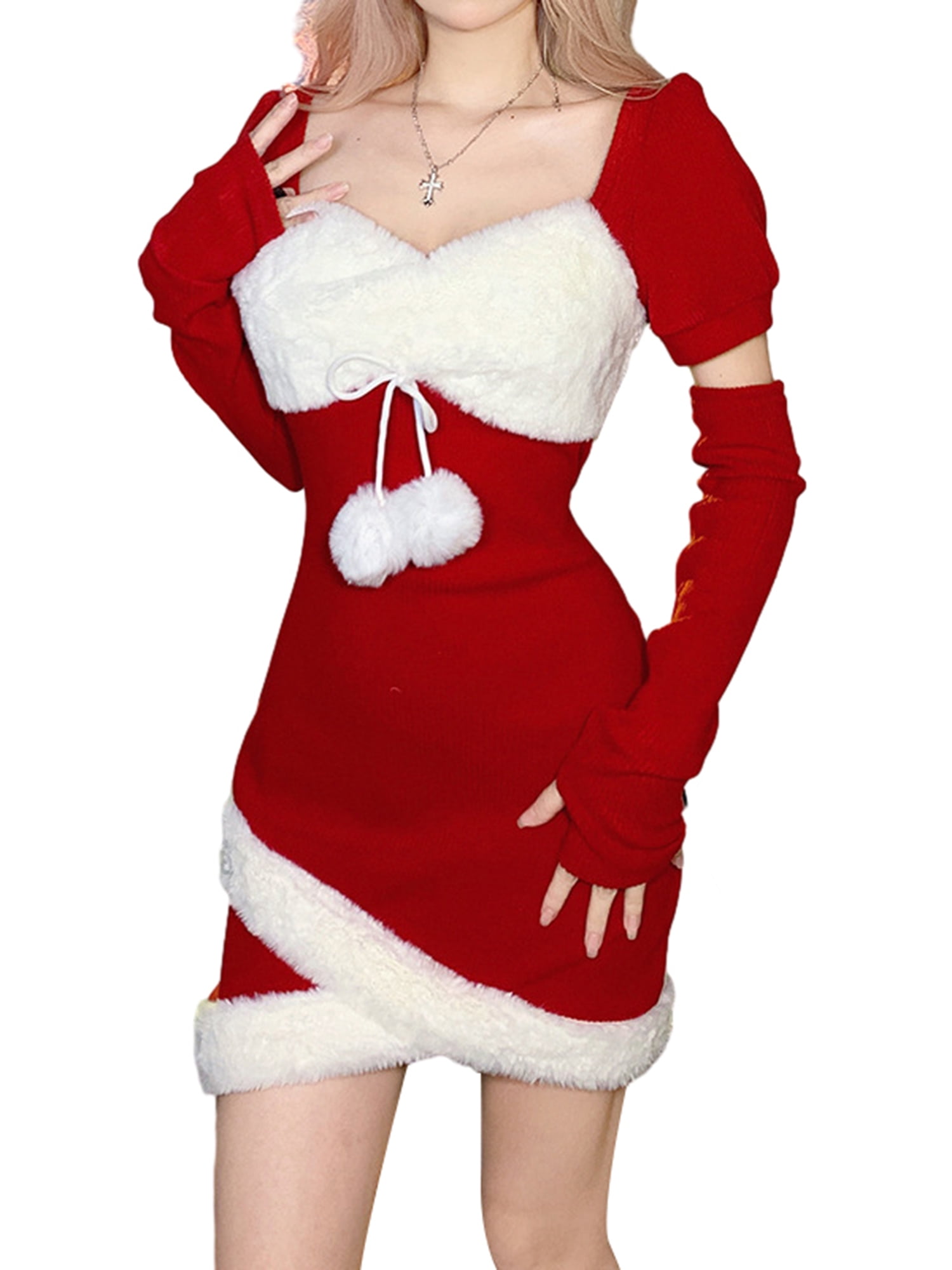 Sprifallbaby Red Christmas Santa Dresses for Women, Deluxe Mrs. Claus ...