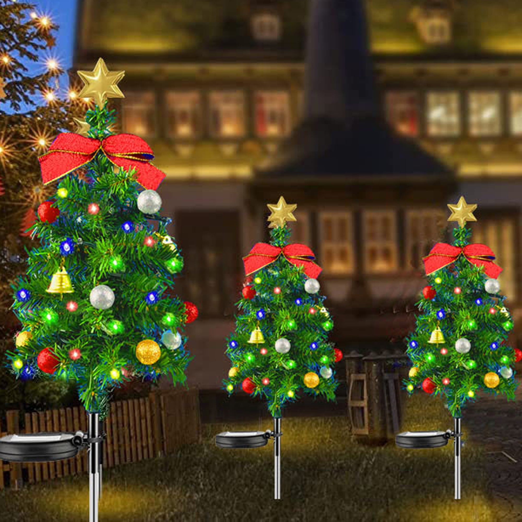 2-Pack Solar Christmas Tree Stake Lights - Waterproof Outdoor Xmas Decor With Multi-Color LEDs