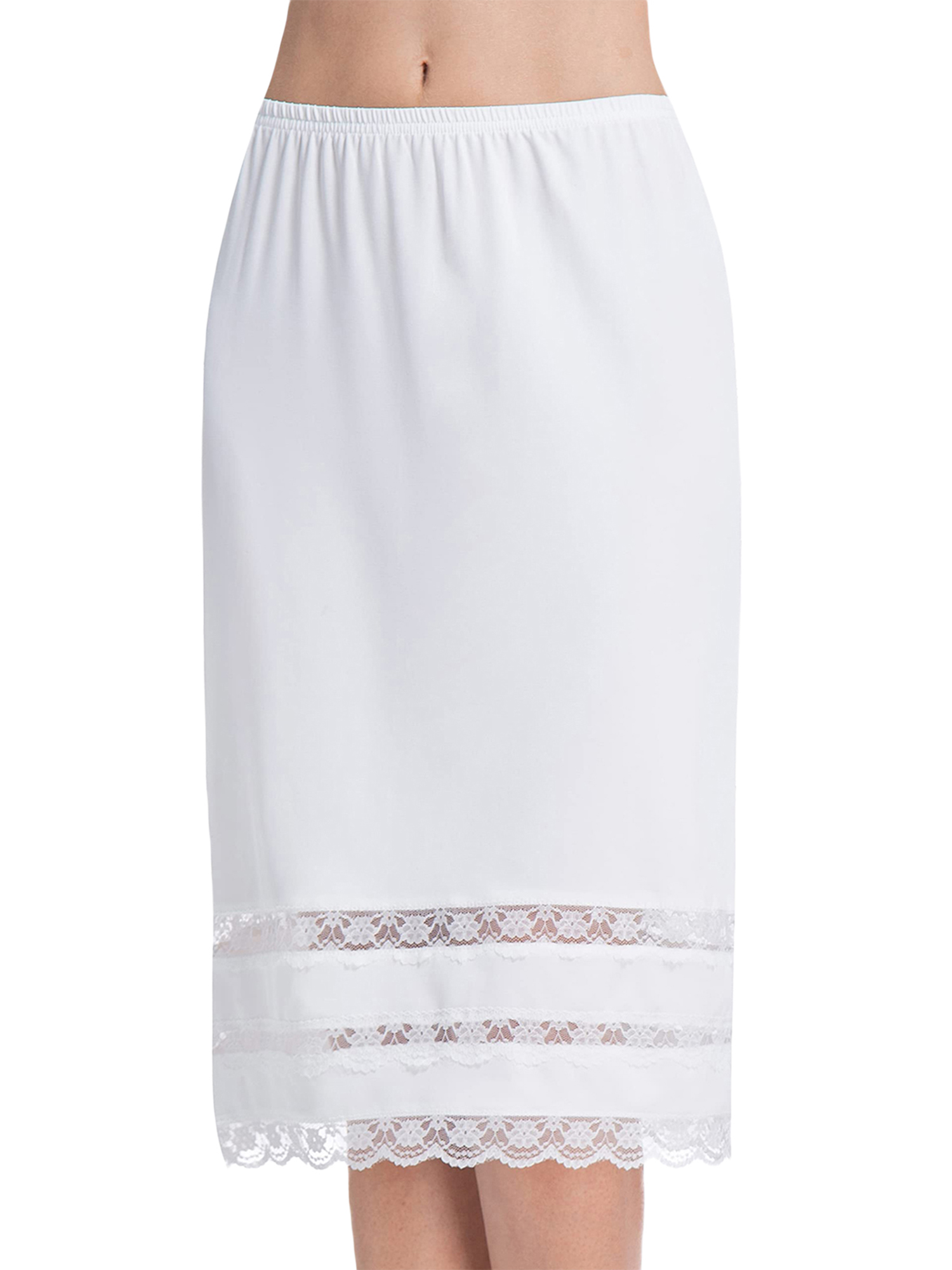 Valair Classic Half Slip Skirt - Anti-Static, A-Line, Elastic Waist, Lace Trim, 14-34" Lengths (White)