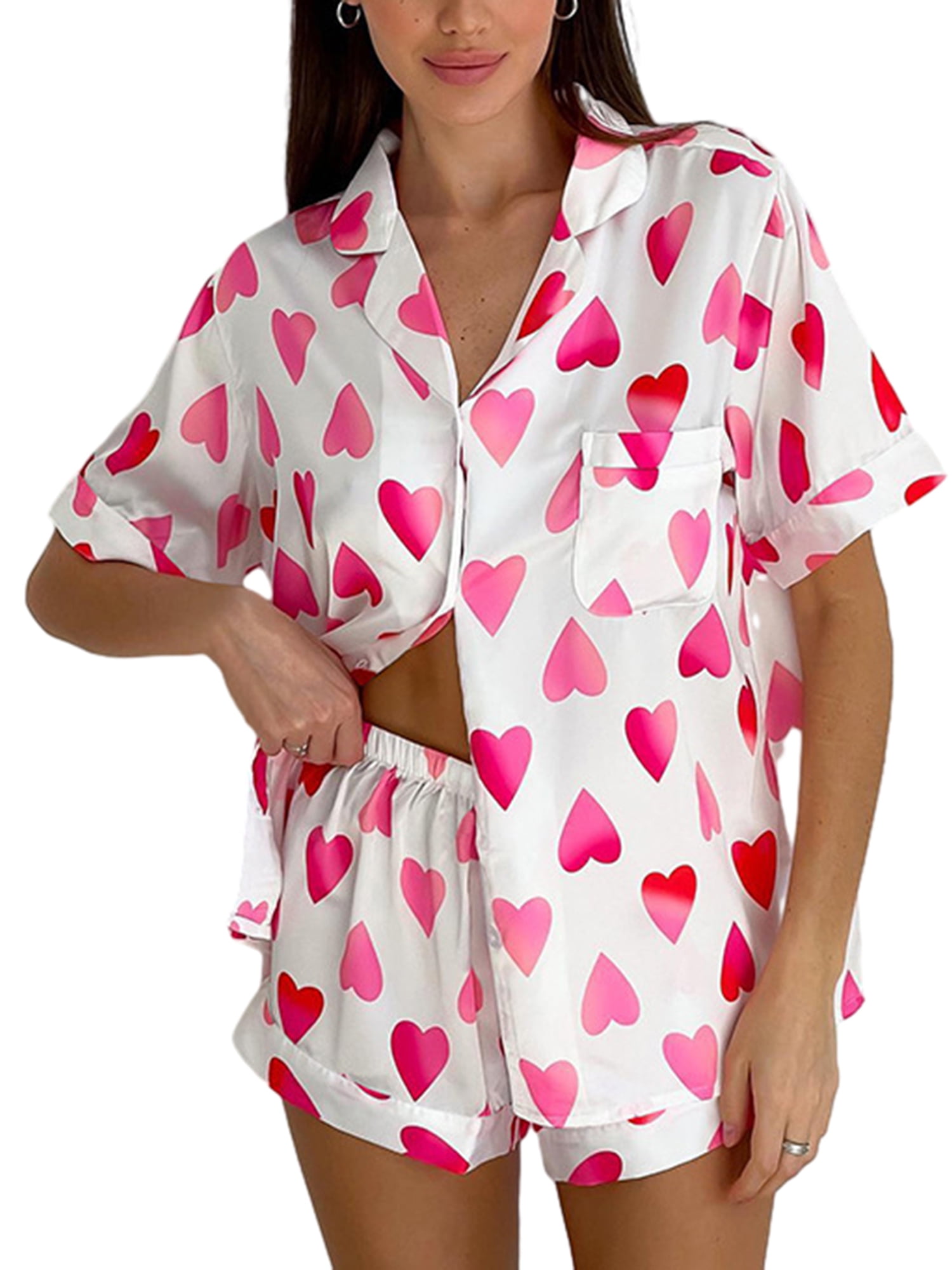 Sprifallbaby Women’s 2Pcs Heart Print Pajama Set Summer Short Sleeve ...
