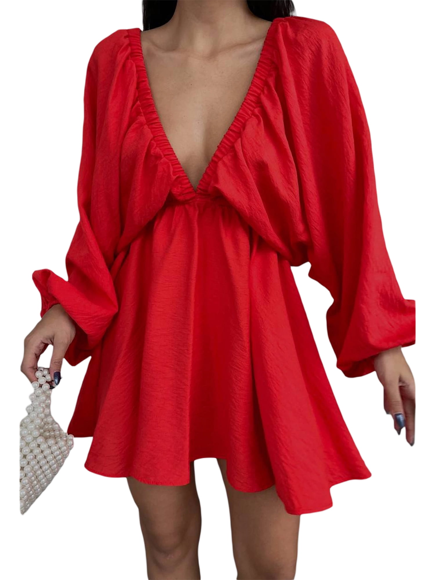 Bell sleeve v neck high waist skater dresses Bell sleeve v neck high waist skater dresses