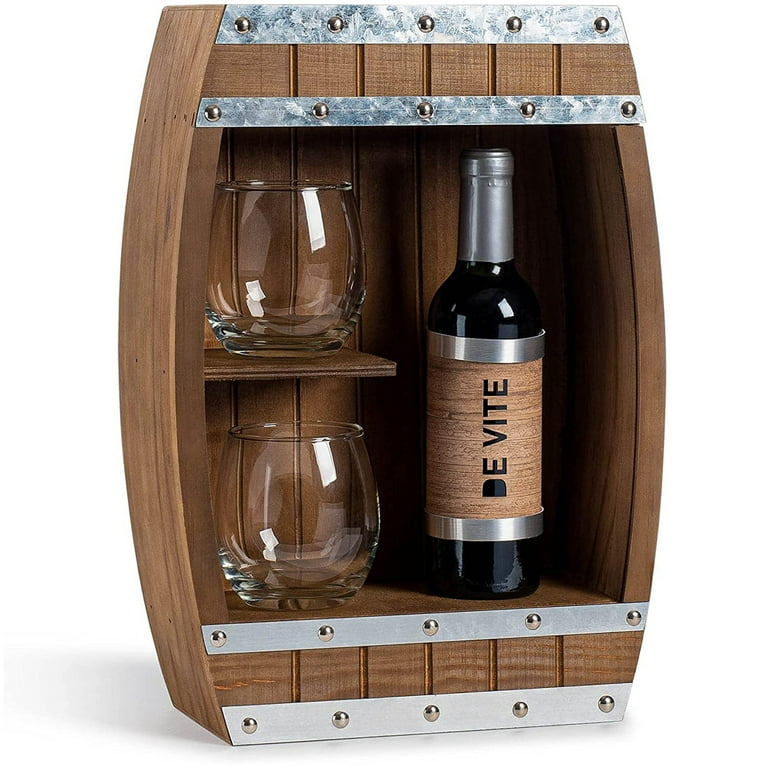 Sprightly Wooden Wine Barrel Display Case Rustic Wine Barrel with Shelves for Glasses Ideal Gift