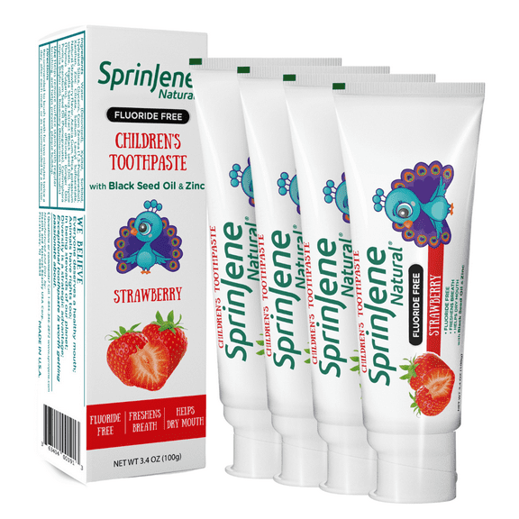 SprinJene Natural Children's Strawberry Fluoride Free Toothpaste, Pack of 4