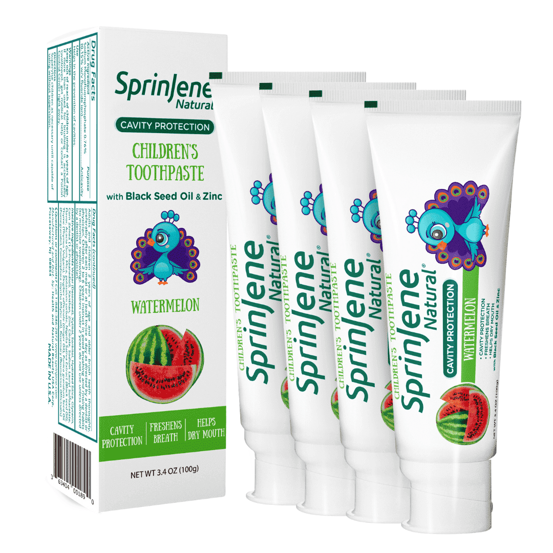 SprinJene Natural Children's Watermelon Toothpaste with Cavity Protection, Pack of 4