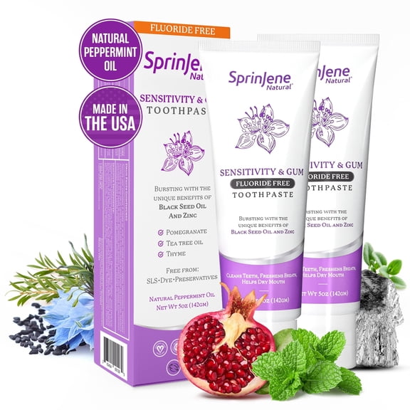 SprinJene Natural Sensitivity & Gum Fluoride Free, Pack of 2