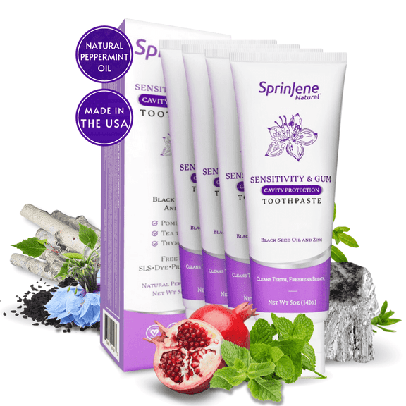 SprinJene Natural Sensitivity & Gum with Cavity Protection, Pack of 4