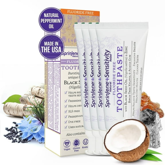 SprinJene Natural Sensitivity Relief Fluoride Free Toothpaste, Pack of 4