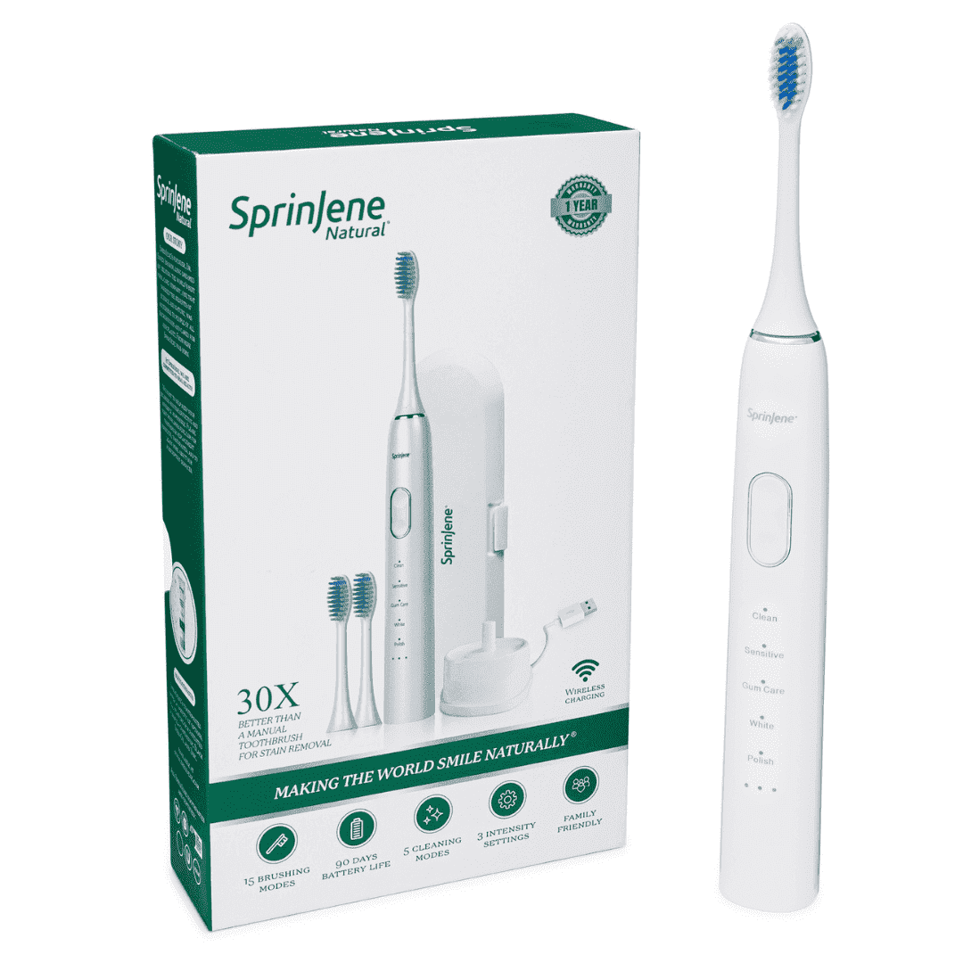 SprinJene SmartClean Electric Toothbrush with Patented Lock & Unlock Technology | 5 Cleaning Modes, 3 Intensity Levels, 90-Day Battery Life