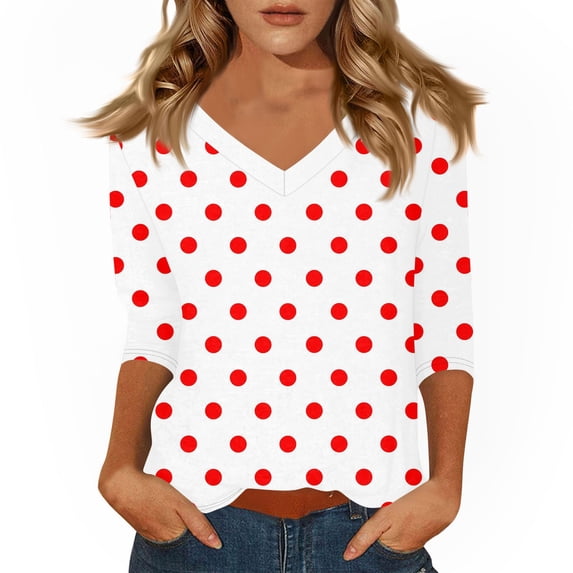Spring 3/4 Length Sleeve Womens Tops V Neck Blouse Casual Loose Fit Banded Bottom Shirts Tunic Tops