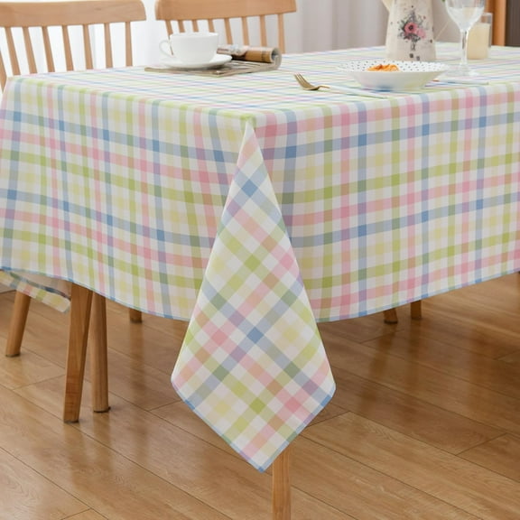 Spring 52 x 70 Tablecloth Easter Countryside Pink Green Blue White Pastel Buffalo Check Plaid Table Cloth - Oblong Polyester Gingham Table Cover Reusable Water Resistant for Summer Party Picnic Décor
