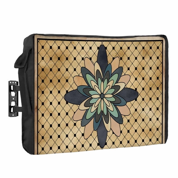 Spring Abstract Floral Waterproof Outdoor TV Cover, Yellow Geometric Flowers Grid Border Outside Weatherproof TV Enclosures for 30 to 32 Inch LCD Television Shield Flat Screen Protectors