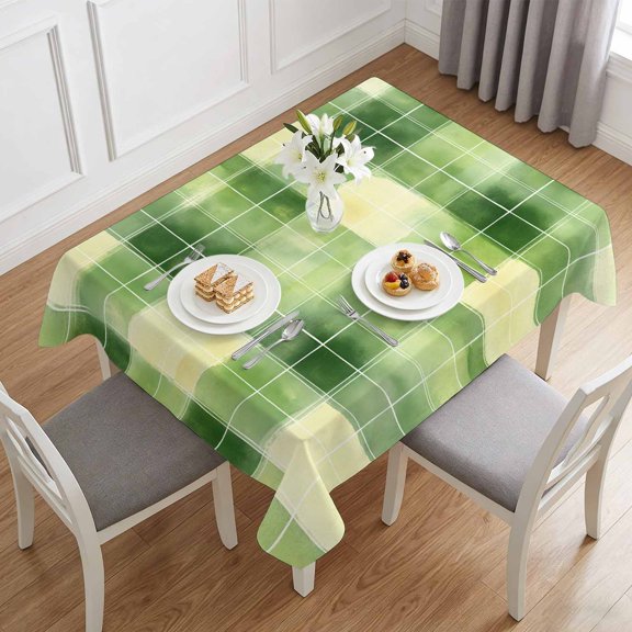 Spring Abstract Green Yellow Plaid Table Cloth 60x84in, Waterproof Rectangle Tablecloth Wipeable Tablecloths Rustic Buffalo Checker Table Covers for Dining Tables Party Indoor Outdoor