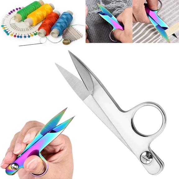 Spring-Action Thread Nippers, Sewing Scissors for Fabric Cutting, Sharp Knife Edge Stainless Steel Tailor Shears, Precision Snips & Seam Cutter for Sewing Supplies, Crafting (silver)