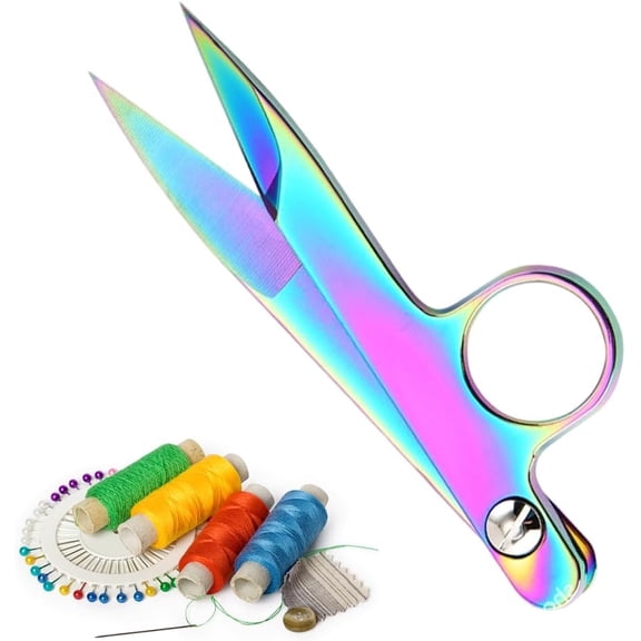 Spring-Action Thread Nippers, Sewing Scissors for Fabric Cutting, Sharp Knife Edge Stainless Steel Tailor Shears, Precision Snips & Seam Cutter Supplies, Crafting (1, colorful) Colorful