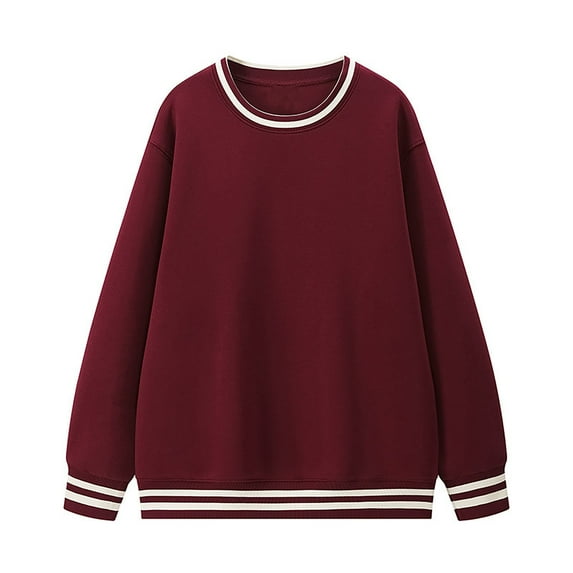 Spring And Autumn Book Vintage Color Matching Round Neck Long Sleeve Loose Undershirt Hoodie