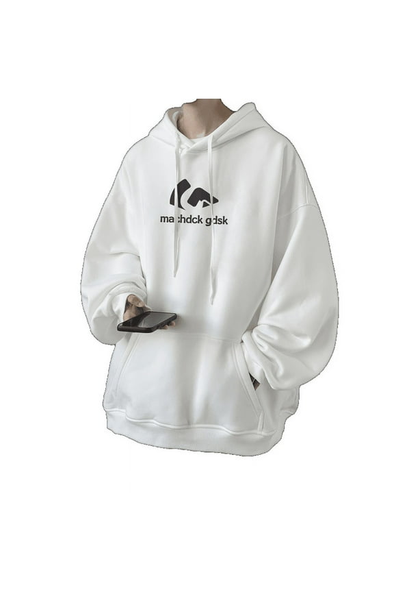 Spring And Autumn Hip Hop Hooded Sweatshirt Men'S Trendy Loose Casual Jacket Beige Plus Velvet Style M