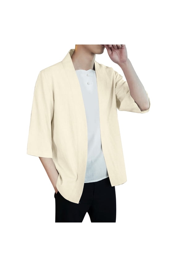 Spring And Autumn Loose Plus Size Cardigan Ancient Hanfu Young Men Shirt Lay Solid Color And Shirt