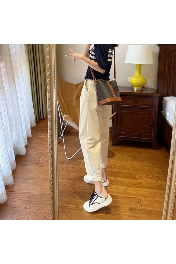Spring And Autumn Super Soft Sanded Cotton Slimming Elastic Waist Loose Radish Pants