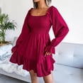 thumbnail image 1 of Spring And Summer Fashionable Women's Square Neck Flared Long-sleeved Ruffled Dress, 1 of 7