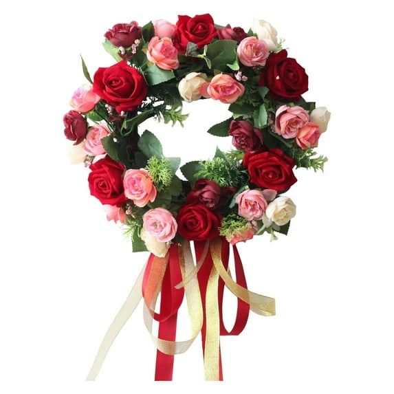 Spring And Summer Flowers Simulation Silk Roses Valentine'S Day Wreath Door Decoration Wall Decoration Wreath Valentines Day Decorations