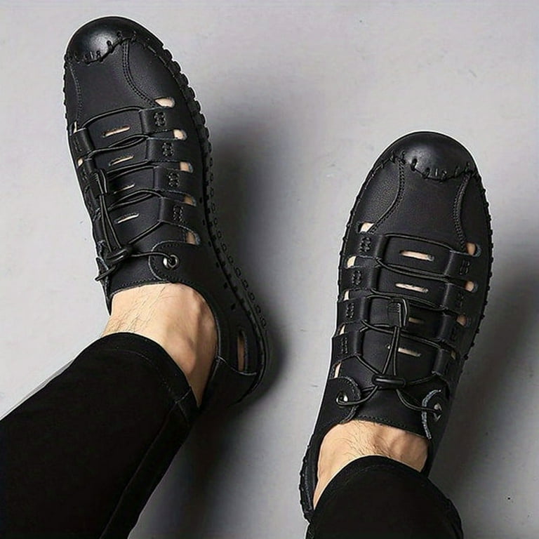 Spring And Summer Men s Leather Sneaker Durable Non Slip Outdoor Walking Shoes With Adjustable No Tie Lace Walmart