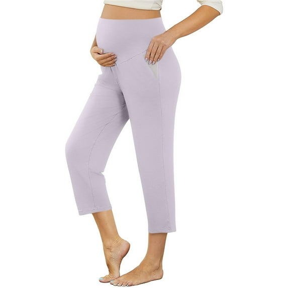 Spring And Summer New Pregnant WomanThin Solid Mother Casual Comfortable Elastic Capris Pants Purple XXL Clearance