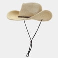 thumbnail image 1 of Spring And Summer Outdoor Brim Moldable Wide Brimmed Sunshade Hats For Men And Women Western Cowboy Style Straw Hats And Fisherman Hats, Beige, 1 of 2