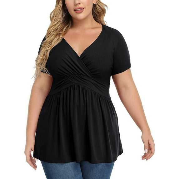 Spring And Summer Short Sleeved Women's Solid Color Tops V Neck Short Sleeved Loose Tops