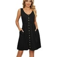 thumbnail image 1 of Spring And Summer Solid Color Sleeveless Button Pocket Round Neck Slit Waist Dress, 1 of 8