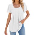 thumbnail image 1 of Spring And Summer Square Neck Bell Sleeve Pleated Short Sleeve Loose T-shirt For Women, 1 of 9