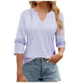 thumbnail image 1 of Spring And Summer V Neck Lace Three Quarter Sleeve Loose Top T Shirt For Women, 1 of 2