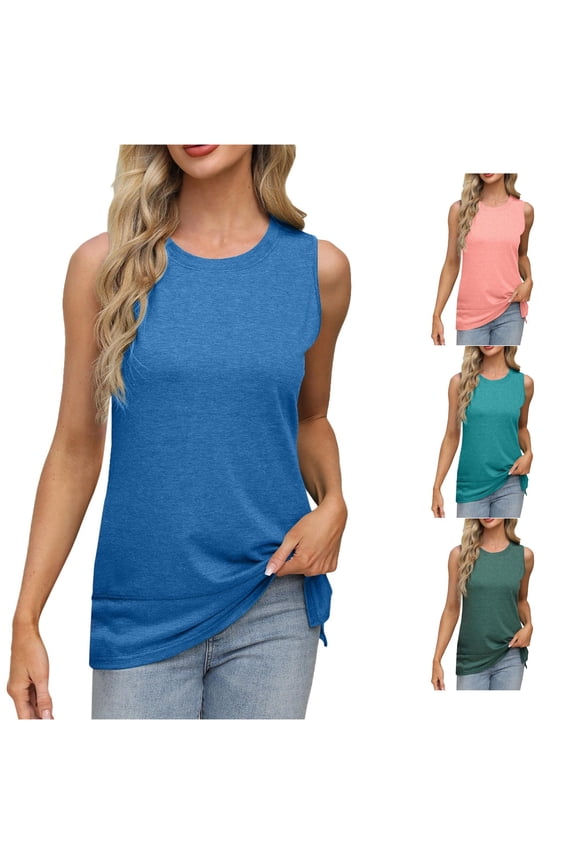Spring And Summer Vest Round Neck Sleeveless T Shirt Split Loose Top 3xl Crop Top Tops Women