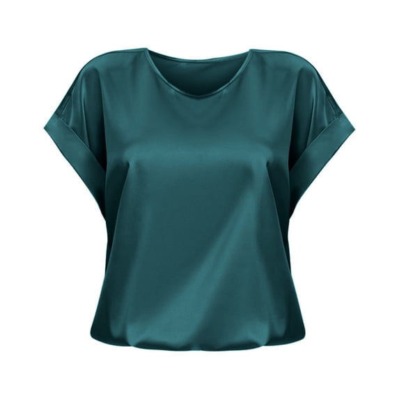 Spring And Summer Women's Short Sleeved Satin Shirt Loose Casual Round Neck T Shirt