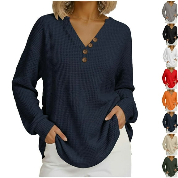 Spring And Winter Hoodie Sweatshirts for Womens Fashion Plus Siz V-neck Button Long Sleeve Base Coat Top